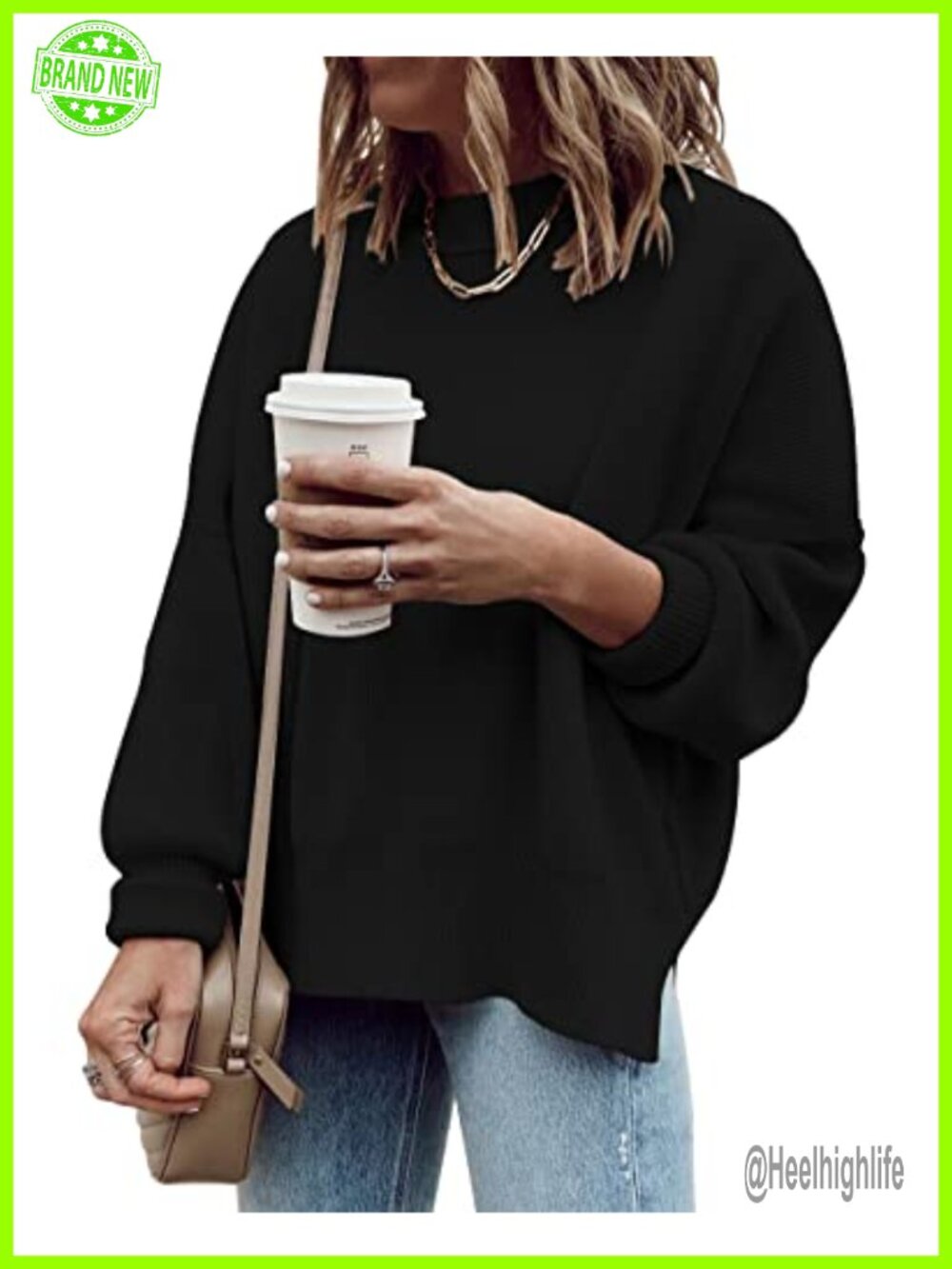 Oversized Tunic Sweater Loose Ribbed Knit Crewneck Pullover Side Slit Fall